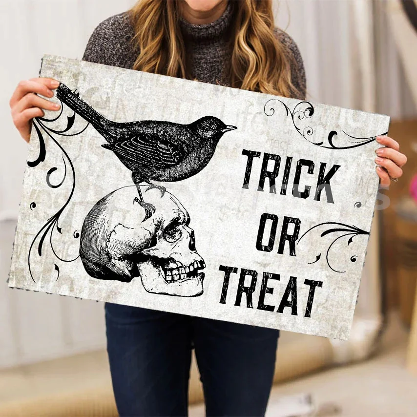 

Halloween Doormat-Bird on Skull Creepy Decor,Haunted House Decoration,Spooky Welcome Mat,October Nightmare Trick or Treat