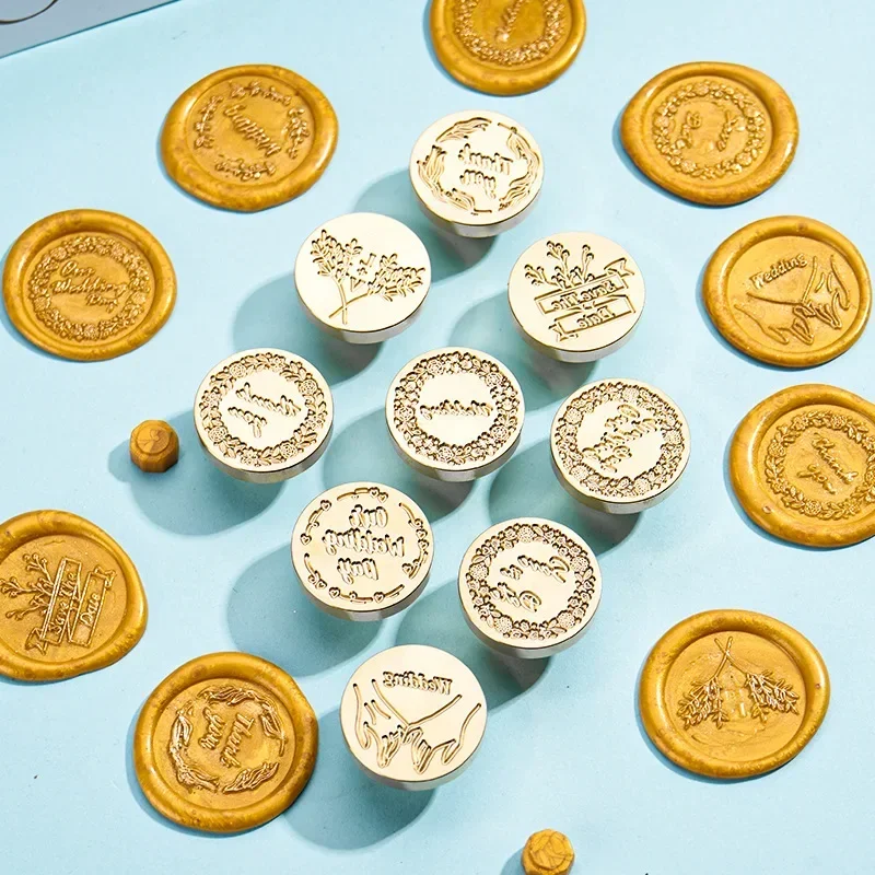 

3 CM English Wreath Wedding Brass Stamp Fire Lacquer Wax Seal Stamps for Wedding Invitation Supplies Envelope Sealing Decorative