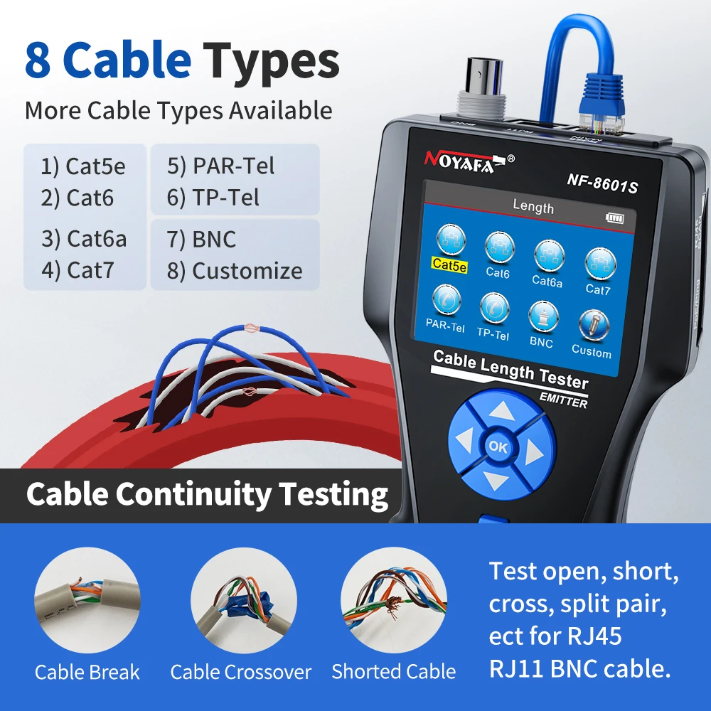NOYAFA NF-8601S Network Cable Tester Multifunction TDR Length With PoE/PING/Port  Voltage Wiremap Tracker Diagnose Tool Detector 6