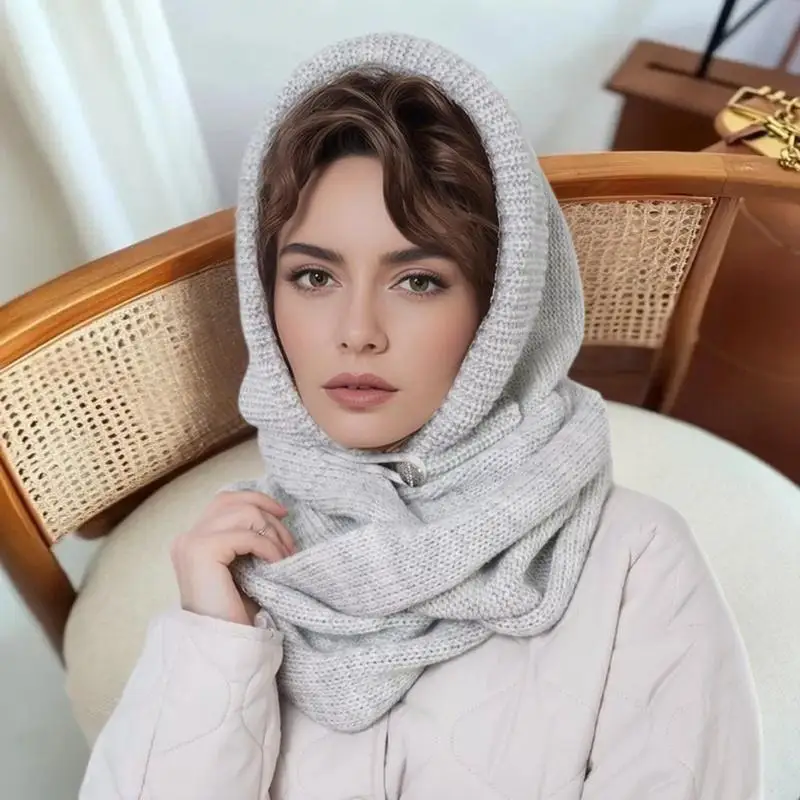 Solid Color Winter Balaclava, Casual Knit Beanies Cap for Women, Neck Collar Scarf, Windproof and Cold Proof - Ideal Gift