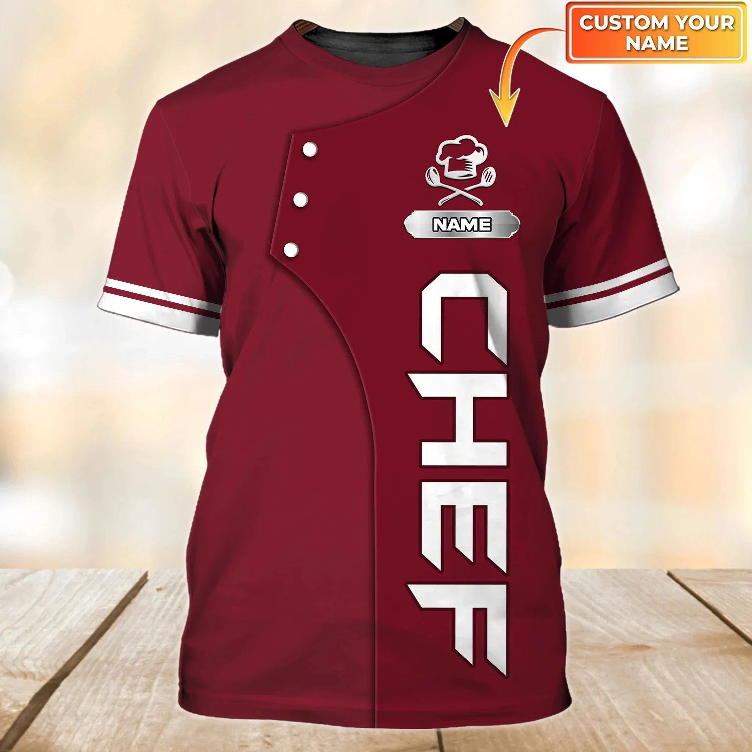 Chef Life Shirt Sommer Herren T-Shirt personalisierter Name Meisterkoch 3D gedruckt Unisex T-Shirt Bäckerei Chef Casual T-Shirt DW60 – Detail 6