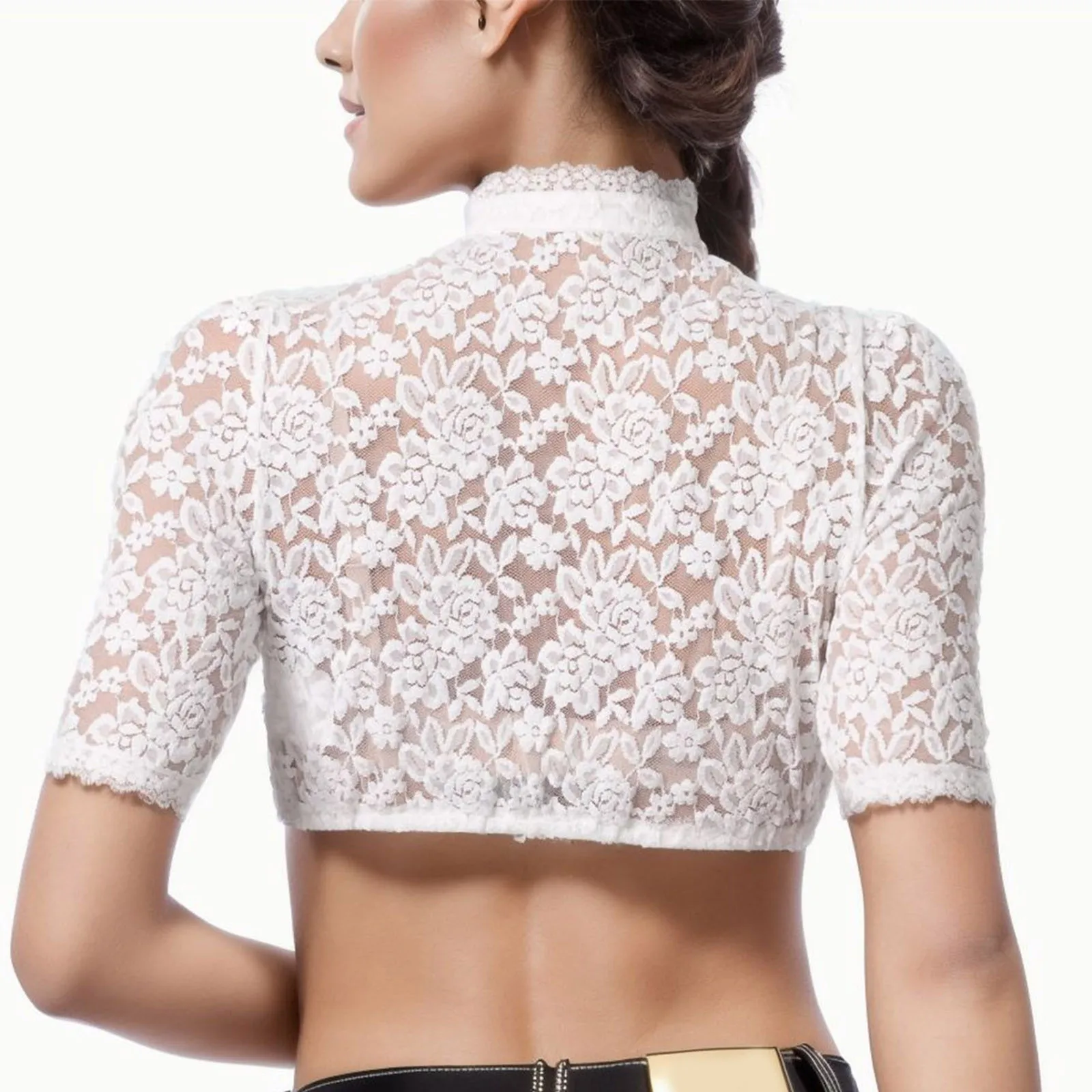 Half Sleeve Women's Crop Tops Wrap For Oktoberfest Festival Traditional Hollow Out Tops Lace Lingerie Fashion Woman Blouse