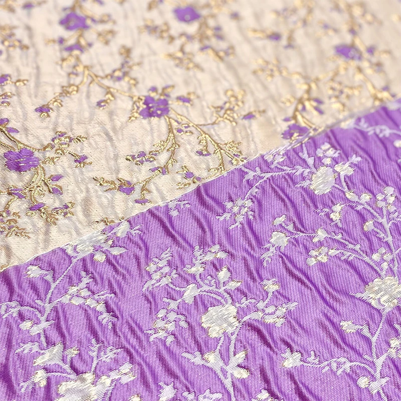 

Embossed Jacquard Fabric Bronzing Gold Purple Rose Design Sewing Material Cheongsam Dress Garment Fabric 145cm Sold By Meter