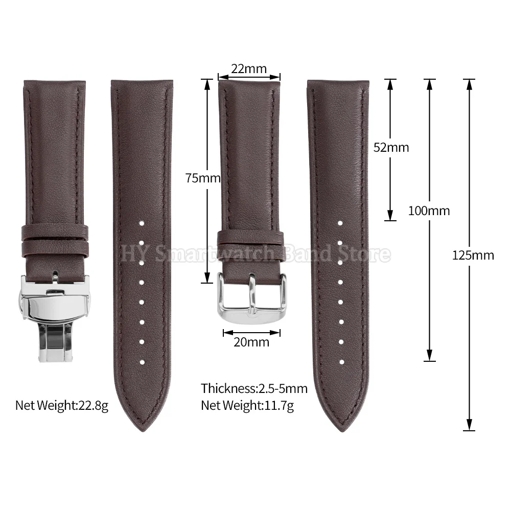 Cowhide Leather Watch Strap with Butterfly Clasp - Universal Fit