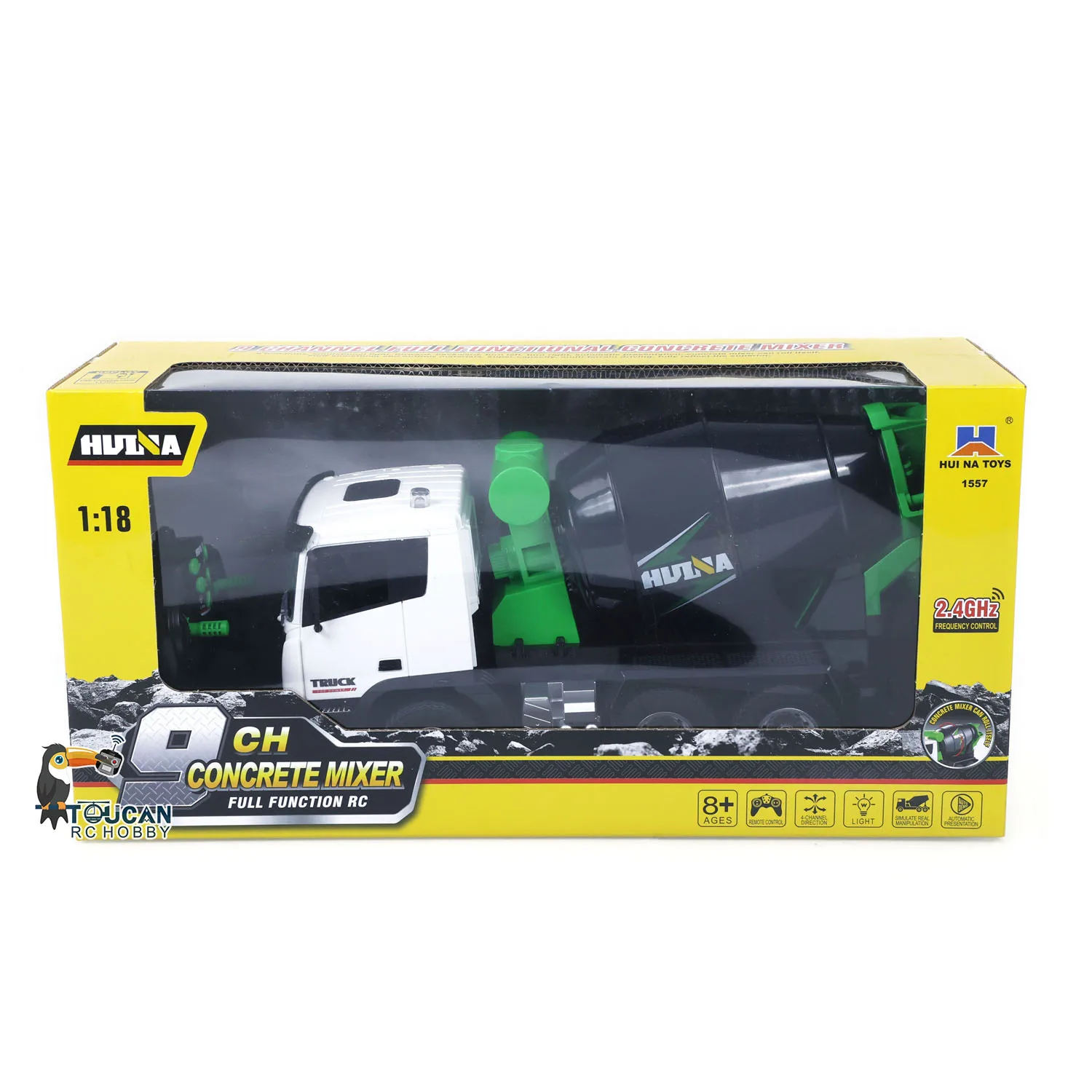 1/18 HUINA RC 콘크리트 자동차 전동 1557 2.4GHz 9CH RC 믹서 트럭 모델 트랙터 장난감 어린이 선물