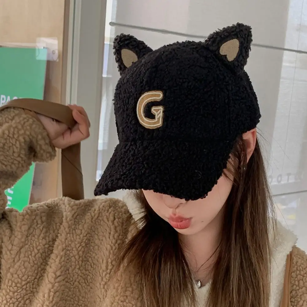 

Letter G Women Baseball Caps Korean Adjustable Soft Plush Peaked Caps Solid Color Sunshade Visor Hat Girls