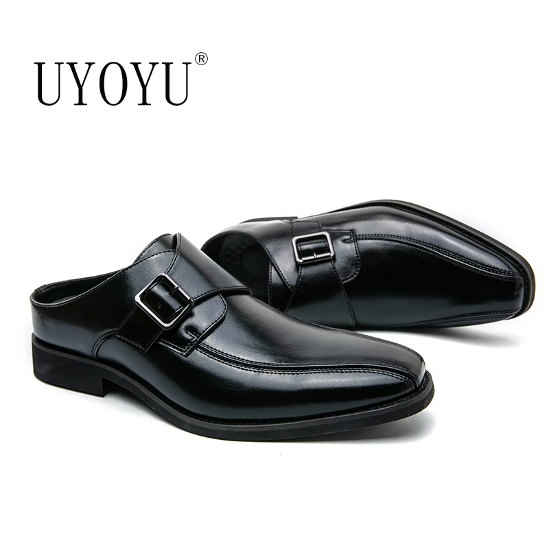 Luxury Brand Genuine Leather Mens Half Summer Shoes For Men Mules Casual Designer Slides Male