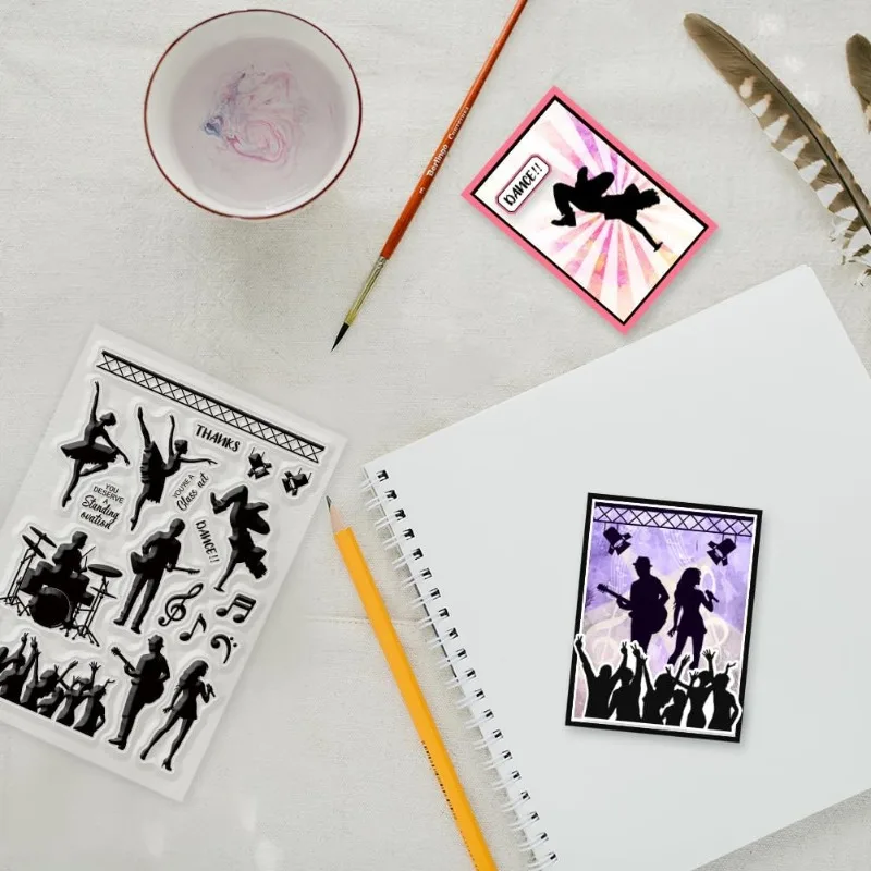 1Sheet Dance Rock Silhouette Ballet Dance Clear Stamps for Cards Making Singing and Dancing Clear Stamp Seals Transparent Stamps Clear Stamps Clear Rubber Stamps