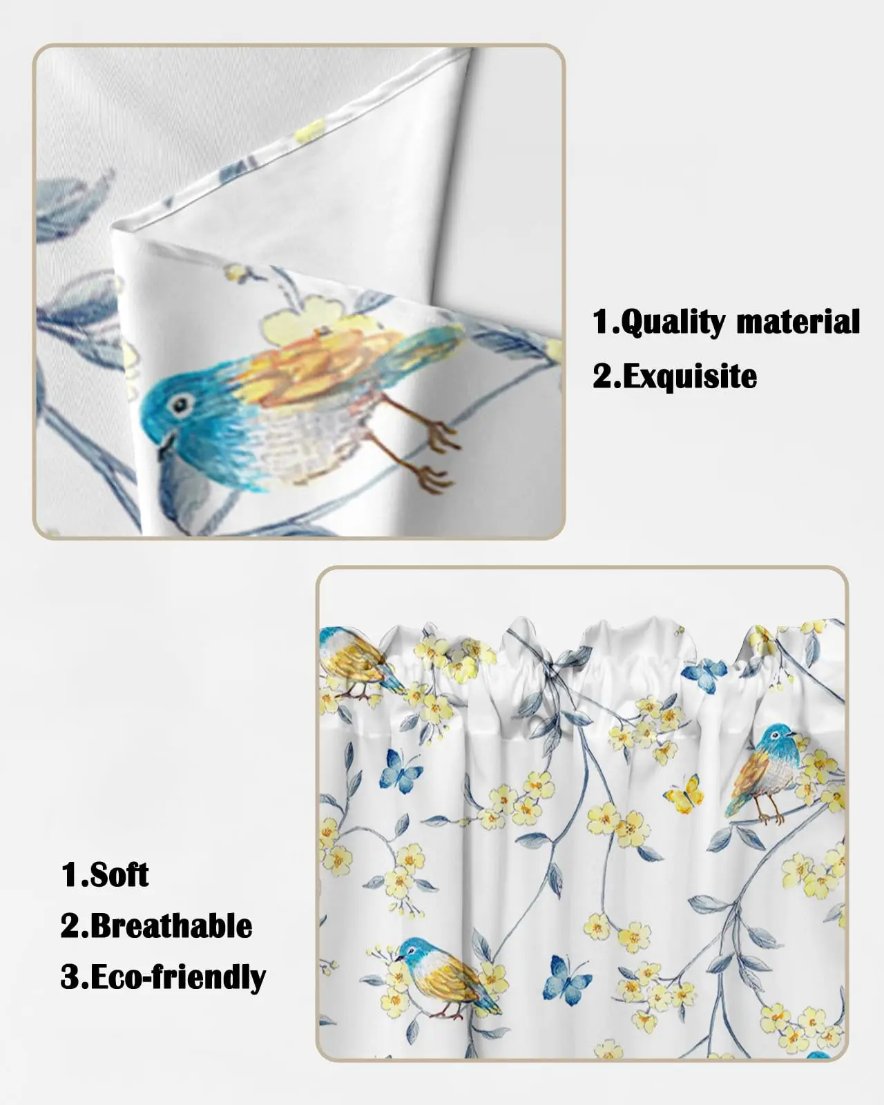 Floral Botanical Rod Pocket Kitchen Valance Curtains Yellow Floral Branch Scalloped Swag Curtains Living Room Bathroom Window 5