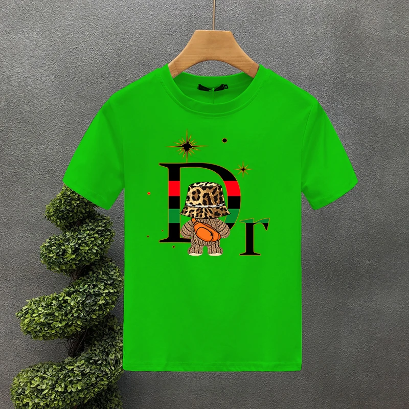 Summer American Tide Brand Dr Letter Leopard Print Back Bear Men's And Women's Casual Cotton Short Sleeve T-shirt_voghion.com