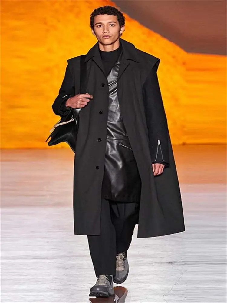Men's Long Casual Vest Fashion Urban Trend Sleeveless Loose Lapel Large Loose Solid Color Versatile Long Vest Coat 6
