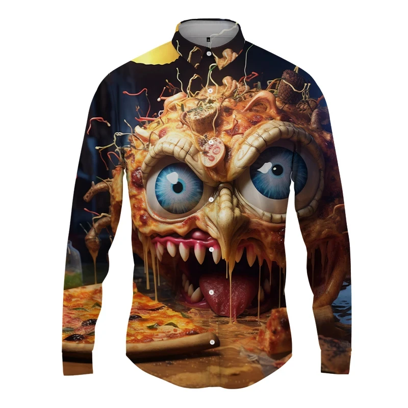 thumbnail image 1 of Camisas de manga larga con estampado 3D de pizza para hombre, camisas de hip-hop de calle de primavera y otoño, blusas góticas casuales de moda para hombre Y2k, 1 of 4