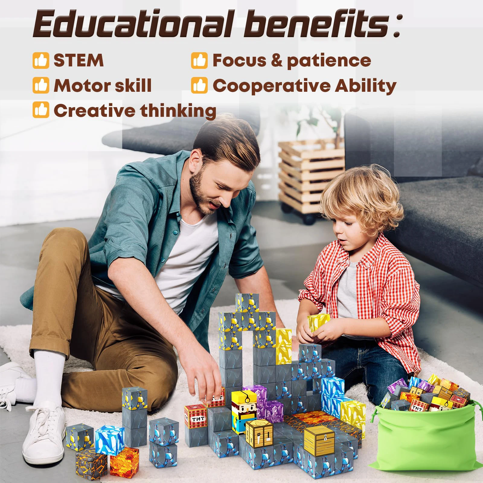 72pcs Magnetic Blocks-Build Mine Magnet World Edition Sword Caverns Magnet Toddler Toy for Children Age 3+, Montessori kids Toys 6