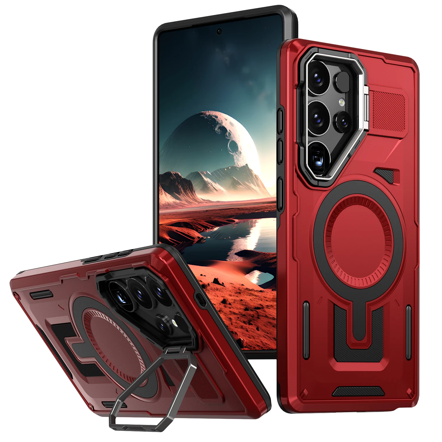 Shockproof Armor Case with Metal Camera Holder and Rugged PC Cover