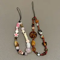 Boho Beaded Phone Charm Handmade Retro Bracelet Strap with Shell and Flower Beads Aesthetic Phone Lanyard for Women 1