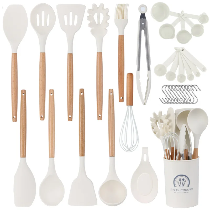 

Silicone Kitchen Cookware Utensils Kitchen Accessories Spoon Food Grade Wooden Handle Practical Cooking Tool Kitchenware Set