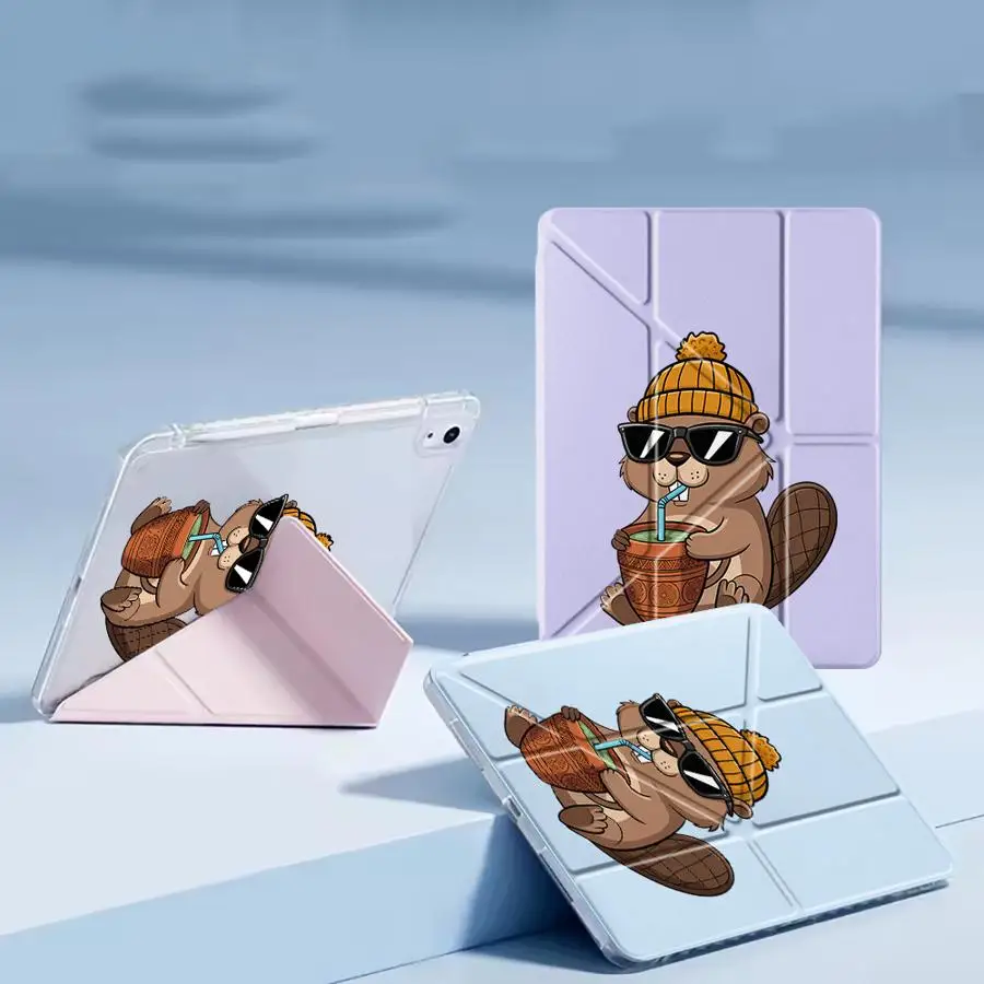 Coffee Bear Beaver Holder Cover Tablet Case - Y-Fold Design
