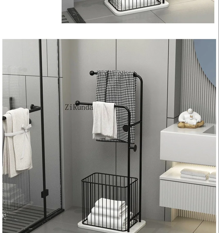 *Simple black and gold light luxury towel rack Floor-to-ceiling bathroom towel rack