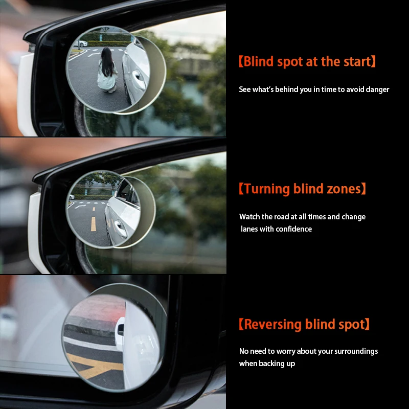 SEAMETAL Rimless Car Convex Mirror Wide Angle Strong Suction Cup Blind Spot Mirror 360-Degree Safe Rear View Mirror for Parking