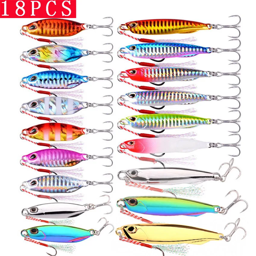 

18PC Metal Jig Bait Set 10g15g20g30g40g 60g Artificial Hard Lure Sinking Far Casting Jigging Bait Spoon Spinnerbait For Fishing
