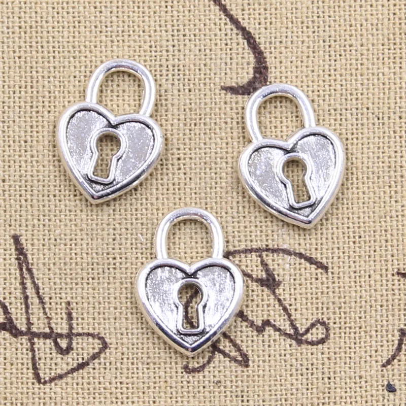 15pcs 매력 심장 잠금 19x14mm 골동품 만드는 펜던트에 맞게, 빈티지 티벳 청동 실버 색상, DIY 수제 보석