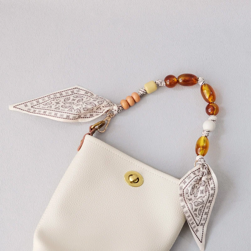 Neue Modemarke Frau Handtasche Zubehör Ketten abnehmbare Cross body Blumen druck Perlen Seide Riemen Frauen DIY Kette Tasche Griffe – Detail 13