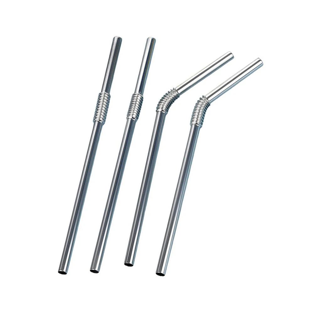 Reusable Flexible Stainless Steel Straws - Set of 2/4 Bendable Metal Straws for Hot & Cold Drinks with Easy Clean Features