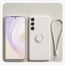 Liquid Silicone Phone Case with Magnetic Ring Holder and Lanyard - Galaxy A54 5G (Antique White)