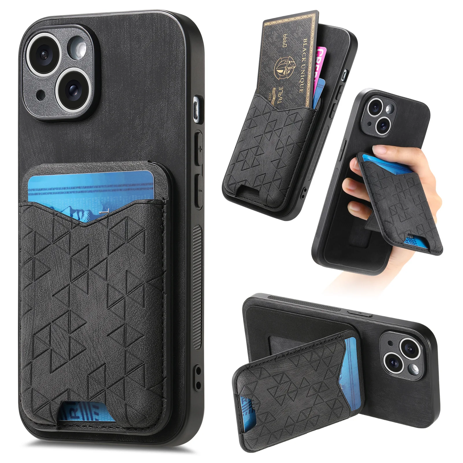 Retro Leather Kickstand Anti-Drop Phone Card Case Cover