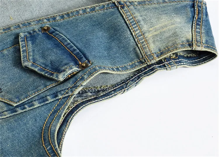 Description Picture 5 of itemMens Casual Painted Jeans Vest V Neck Vintage Sleeveless Denim Jacket For Man Retro Waistcoat Washed Blue Size M-XXXL