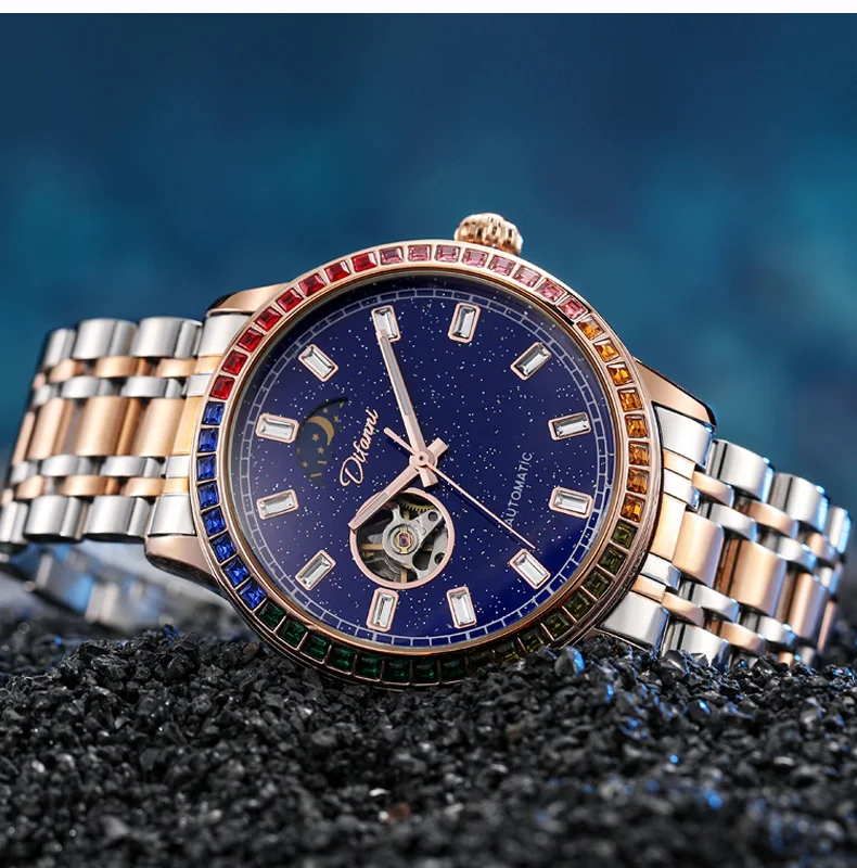 Skeleton Automatische Tourbillon Mechanische Herrenuhr 3Bar Wasserdicht Leuchtende Sonne Mond Sterne Neue Luxusuhr Reloj Hombre_voghion.com