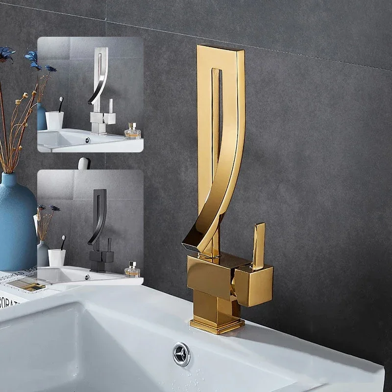 

Латунный Смеситель для ванной комнаты, золотистый, черный, хромированный, смеситель горячей и холодной воды Tap для ванной комнаты