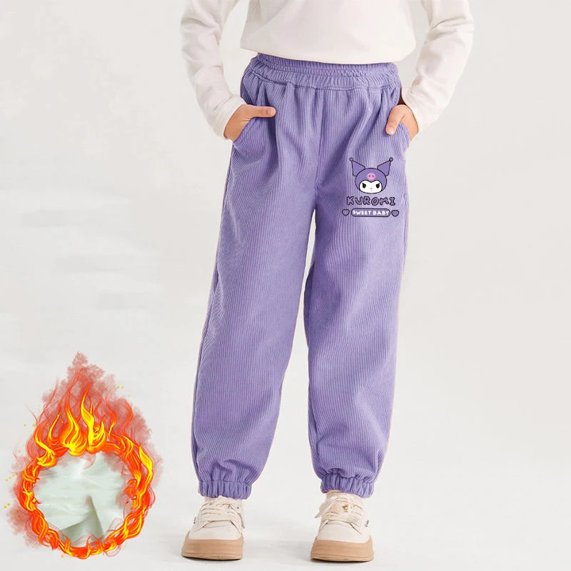 

New Girly Heart Kawaii Anime Hello Kitty Casual Pants Cute Cartoon Kuromi Children Winter Warm Trousers Birthday Gifts for Kids