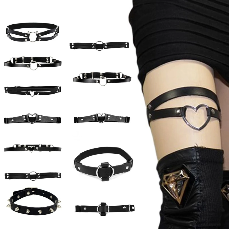 

Girl Punk Leg Garter Belt with Alloy Decor Black Thigh Body Chains for Women