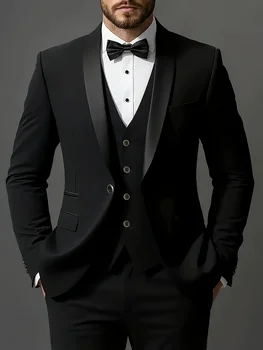 Men's 3pcs Suit Set, Jacket + Vest + Pants, Fashionable High-Quality, Suitable for Weddings, Parties and Formal Occasions 2