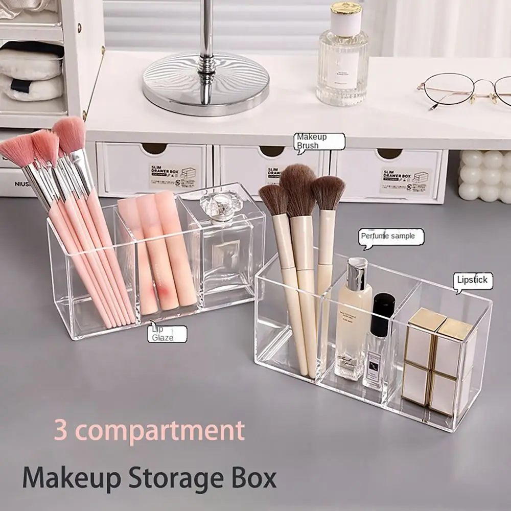 Desk Stationery Storage Pen Holder Transparent 3 Grids Pen Storage Box INS Style Large Capacity Pencil Container Students 4