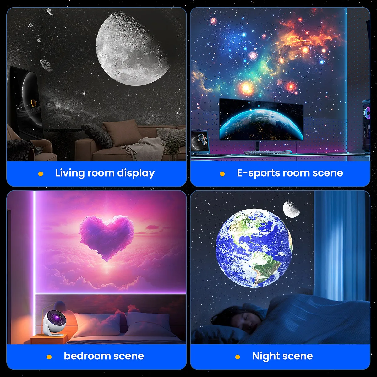 Proiettore Galaxy HD PRO Upgrade, Funzione Timer, Lunghezza Focale Regolabile, Planetario 13 in 1, Luce Notturna per Camera da Letto, Regalo - immagine 5