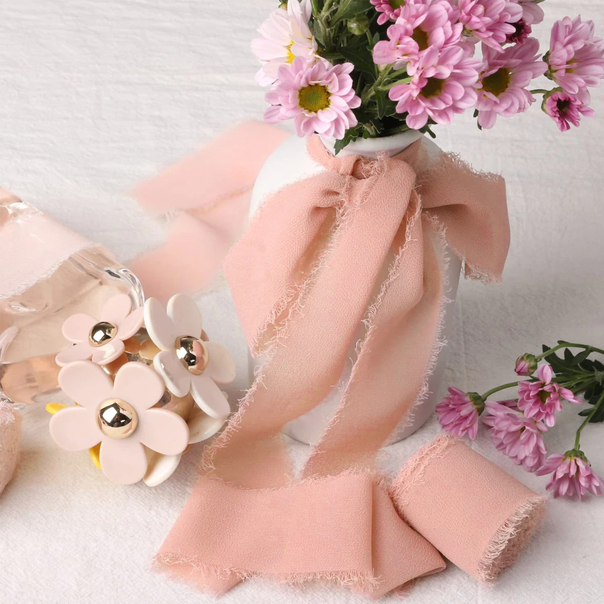 4CM*5M Handmade Frayed Edged Wrinkle Chiffon Silk Ribbon For Wedding Invitation Wrapping Decor Sheer Fringe Craft Bridal Bouquet ribbon decoration ribbon supplies chiffon silk ribbon