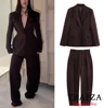 TRAFZA Women Vintage Elegant Blazer Pant Set Buttons Blazer + Bucket Pants New 2025 Fashion Spring Commuter Casual Blazer Set 1