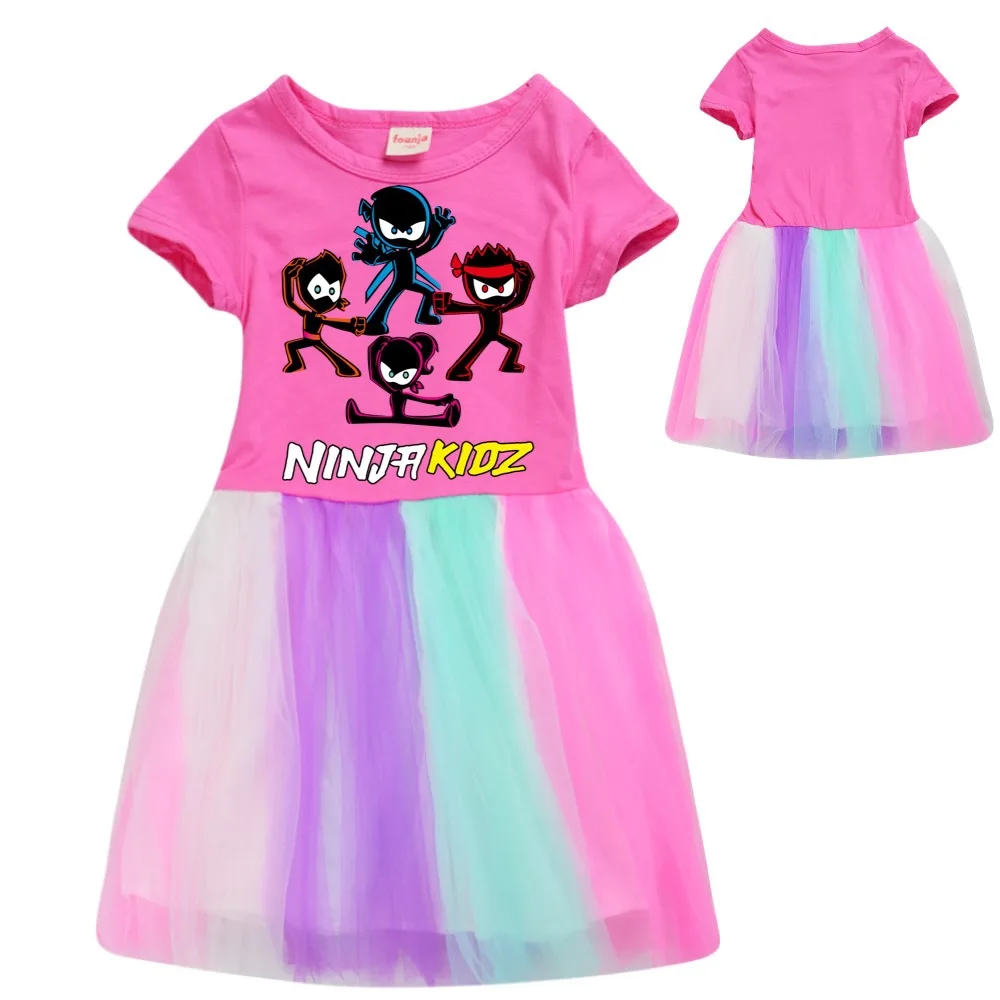 Ninja Kidz Kids Dress New Children Clothing for Girls Short Sleeve Cartoon Birthday Party Princess Dresses Summer Girls Dres
