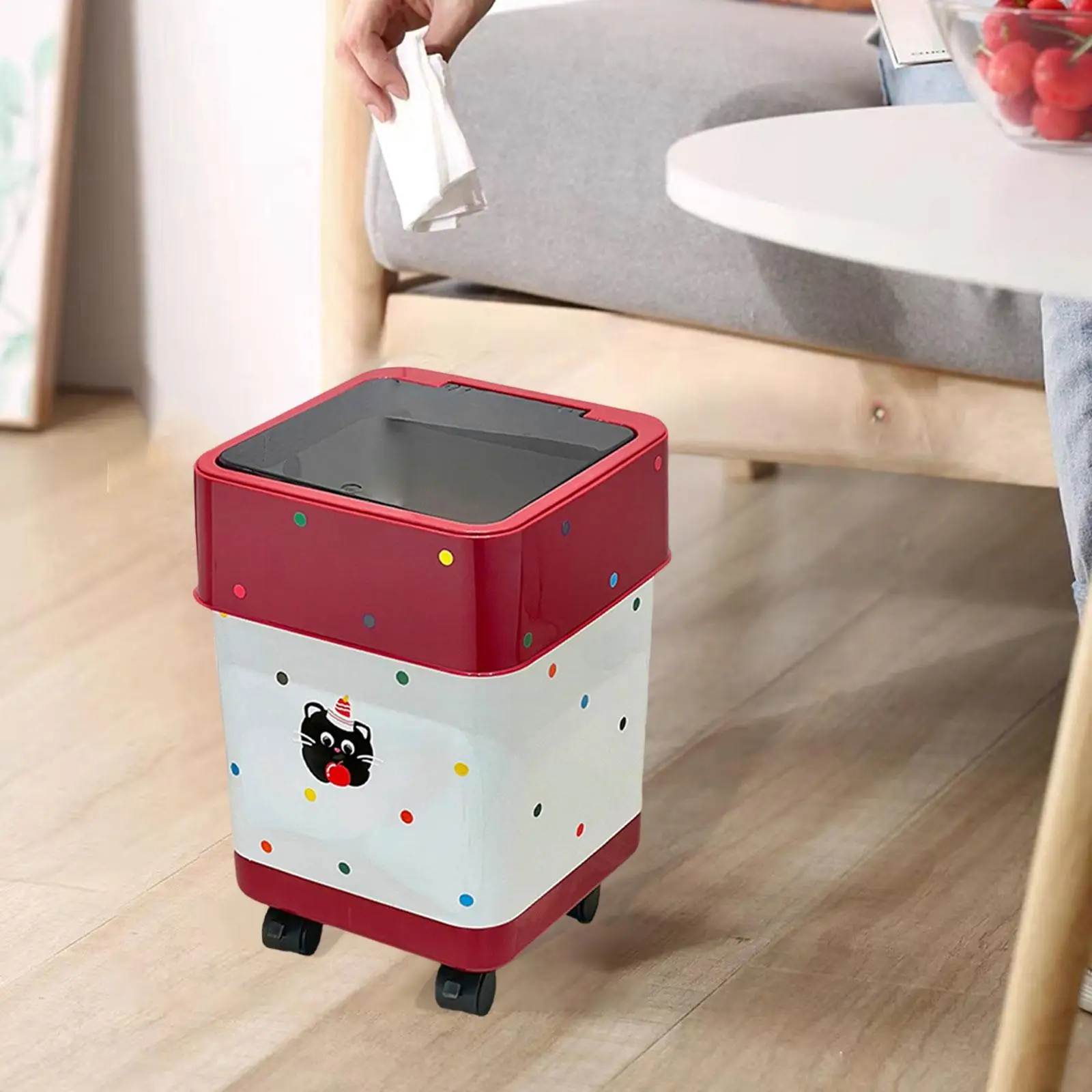 פח אשפה למטבח עם גלגלים, חמוד, מכסה לחץ פח אשפה, סל פסולת, פח זבל מתגלגל על גלגלים, לחדר האמבטיה, לסלון