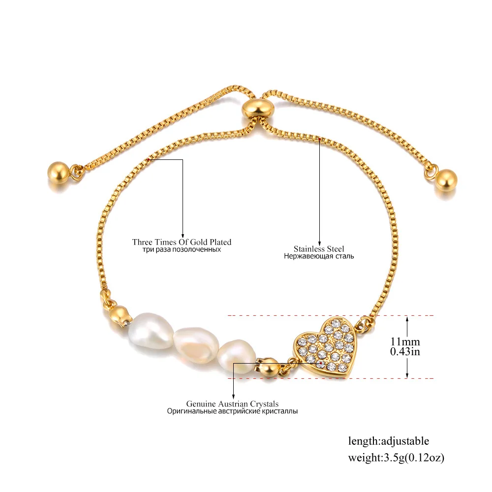 JeeMango 316L Edelstahl-Armband mit Herzanhänger für Damen, elegante Naturperle, 18 Karat vergoldet, trendiges Schmuckzubehör B23176 – Detail 1