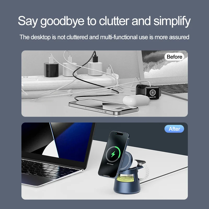 5 In 1 Magnetic Wireless Charger Stand Speaker Night Light Fast Charging Station For Magsafe iPhone 16 15 14 Apple Watch Airpods