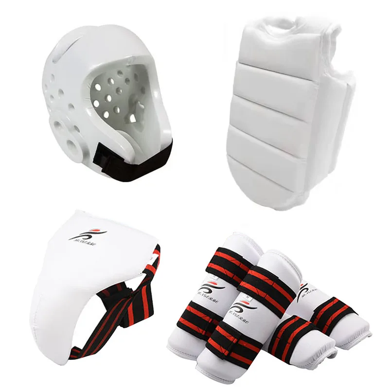 

Dobok тхэквондо униформа WTF каратэ, дзюдо жилет шлем для детей и взрослых Защита тела для ног рук Муай Тай кикбоксинг тренировка