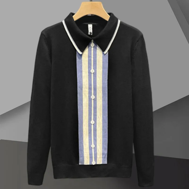 

Мужская трикотажная рубашка-поло с лацканами, в полоску