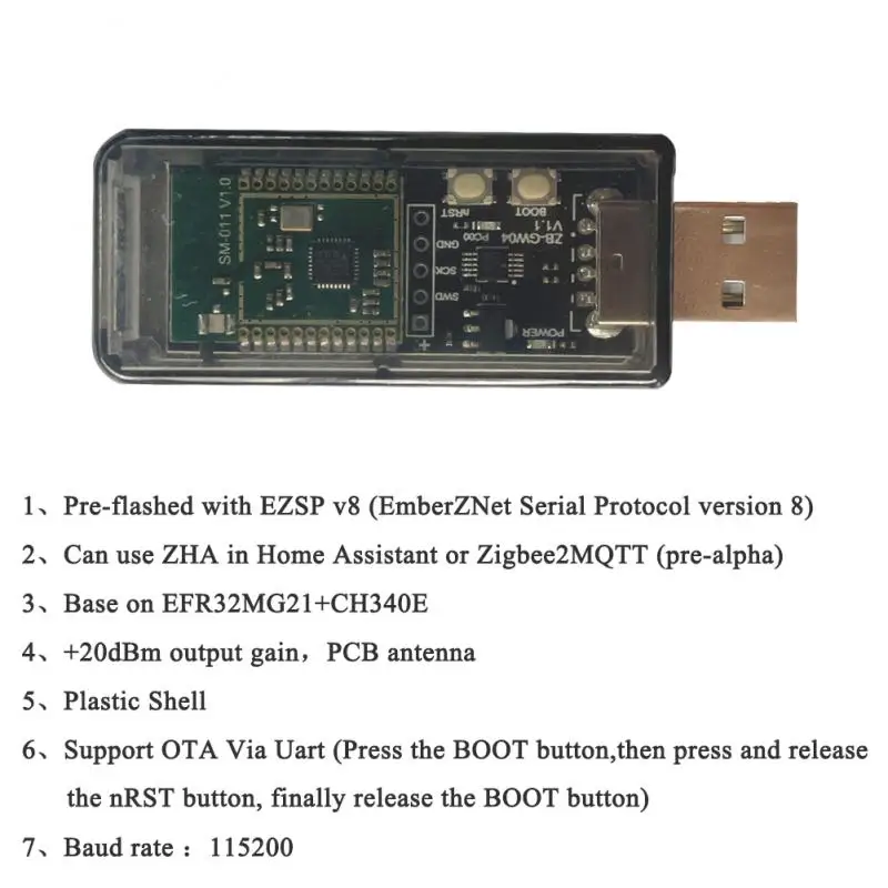 ZigBee 3.0 ZB-GW04 Silicon Labs Universal Gateway USB Dongle Mini EFR32MG21 Universal Open Source Hub USB Dongle