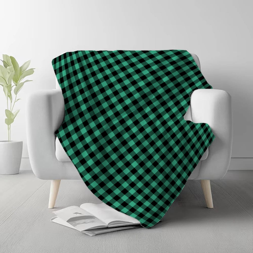 130x150cm Flannel Blanket Queen Size for Couch Sofa BedBuffalo Plaid Decor Green and White Checkered Blanket Soft Lightweight 6