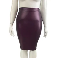 Plus Size Lockable Bodycon Knee-Length Skirts for Club Party Women Matte Faux Leather Hobble Skirt Ladies PU Slim Pencil Skirts - Image 2