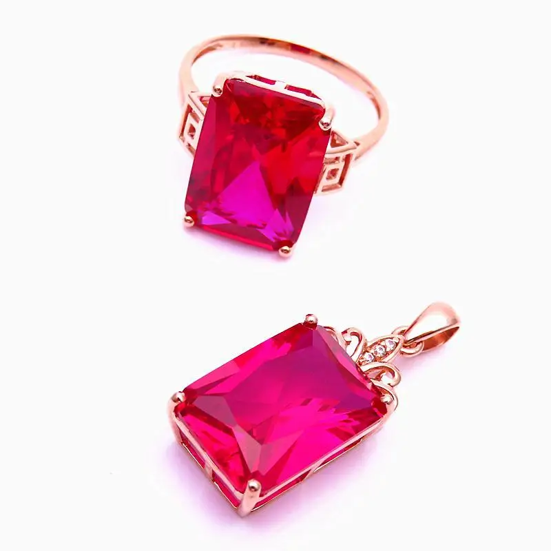 

585 Purple Gold Plated 14K Rose Gold Inlaid Square Ruby Rings for Women Opening Exquisite Glamour Luxury Engagement Jewelry
