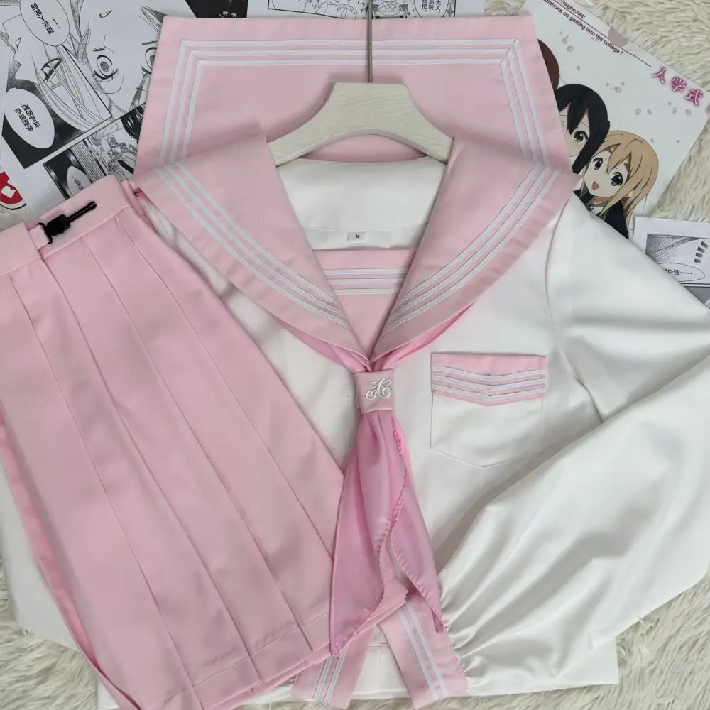 Pink Sailor Uniform Suit Woman Sailor Outfit Japanese Korean Jk Uniforms Pleated Skirt School Clothes Seifuku Cosplay Student